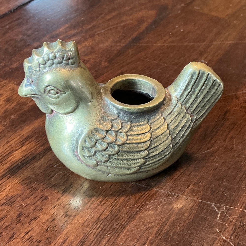 Vintage Brass Hen Candle Holder